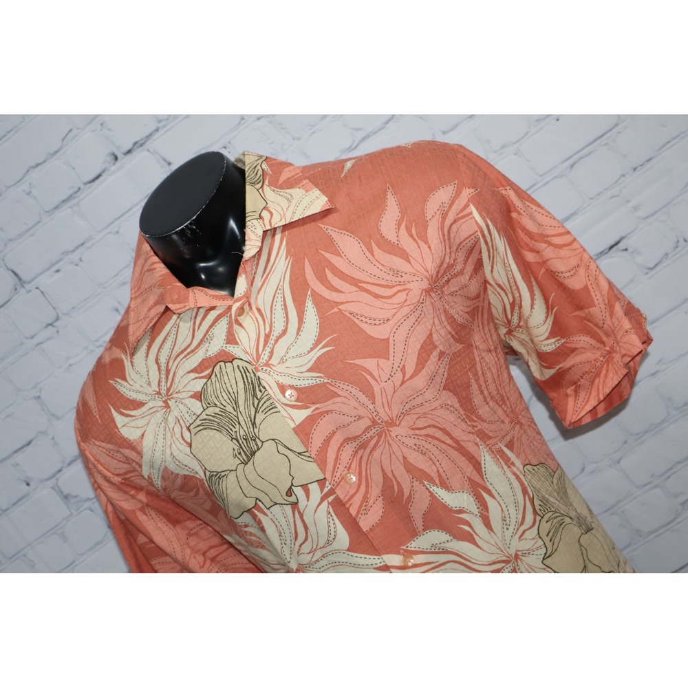 Cubavera Shirt Mens Large Pink Coral Floral Hawaiian Rayon Heritage Fit